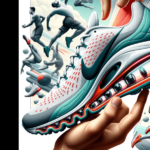 Ilustracja przedstawiająca technologię Air Max w przekroju buta z akcentem na amortyzację powietrzną i sportowców w akcji.