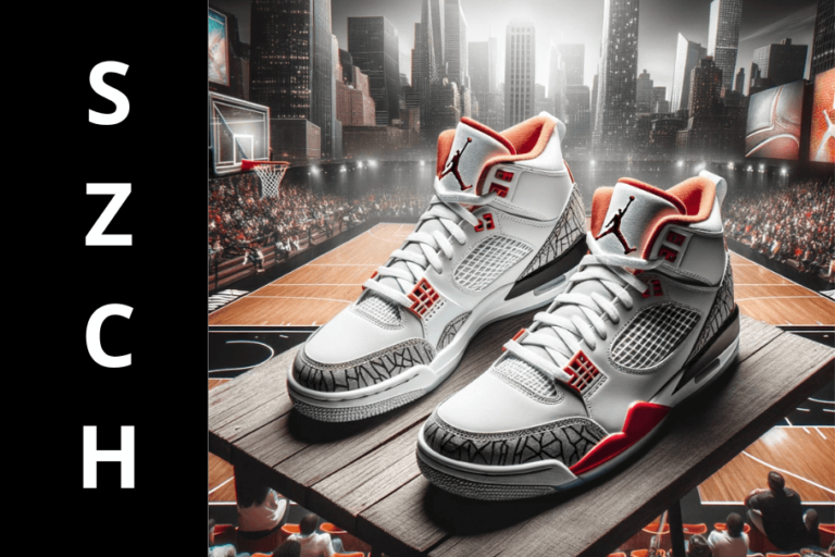 Najnowsze buty Air Jordan na tle boiska do koszykówki z graficznym podkreśleniem nowych funkcji i wzorów.