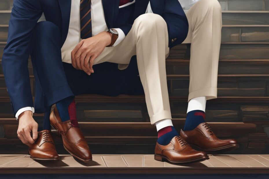 granatowy garnitur brązowe buty jakie skarpety