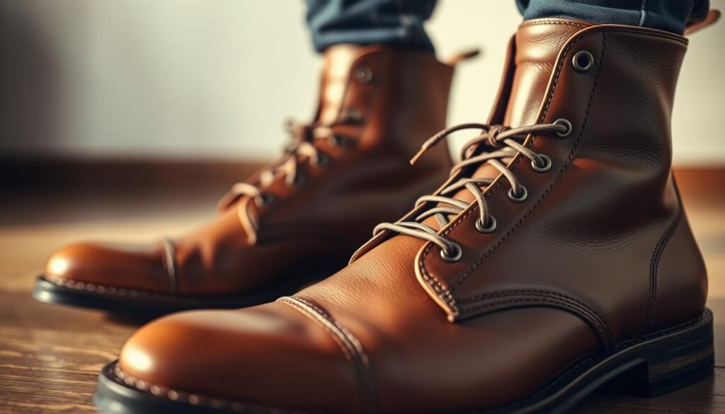 A close-up, high-resolution photograph of a pair of meticulously crafted, premium leather Vico boots. The foreground features the boots in exquisite detail, showcasing the rich, supple texture of the leather, the precision stitching, and the sleek, minimalist design. The middle ground highlights the craftsmanship, with a focus on the robust construction and the attention to quality materials. The background is a neutral, softly blurred setting, allowing the boots to take center stage and convey a sense of timeless elegance and durability. The lighting is warm and natural, casting a subtle glow on the leather, emphasizing its luxurious appearance. The overall mood is one of high-end sophistication and a commitment to exceptional footwear. A close-up, high-resolution photograph of a pair of meticulously crafted, premium leather Vico boots. The foreground features the boots in exquisite detail, showcasing the rich, supple texture of the leather, the precision stitching, and the sleek, minimalist design. The middle ground highlights the craftsmanship, with a focus on the robust construction and the attention to quality materials. The background is a neutral, softly blurred setting, allowing the boots to take center stage and convey a sense of timeless elegance and durability. The lighting is warm and natural, casting a subtle glow on the leather, emphasizing its luxurious appearance. The overall mood is one of high-end sophistication and a commitment to exceptional footwear.
