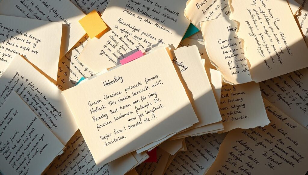 A close-up photograph of a collection of customer reviews about Helios Buty, a Polish footwear brand. The reviews are handwritten on various types of paper, including plain white sheets, colorful sticky notes, and torn notebook pages. The papers are arranged in a dynamic, overlapping composition that fills the frame, creating a visually interesting and textured background. The lighting is warm and natural, casting soft shadows that add depth and dimension to the scene. The overall mood is one of authenticity and transparency, reflecting the honest, first-hand experiences of Helios Buty customers. A close-up photograph of a collection of customer reviews about Helios Buty, a Polish footwear brand. The reviews are handwritten on various types of paper, including plain white sheets, colorful sticky notes, and torn notebook pages. The papers are arranged in a dynamic, overlapping composition that fills the frame, creating a visually interesting and textured background. The lighting is warm and natural, casting soft shadows that add depth and dimension to the scene. The overall mood is one of authenticity and transparency, reflecting the honest, first-hand experiences of Helios Buty customers.