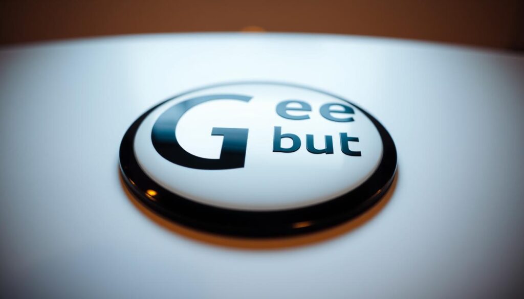 A close-up view of the iconic "Goe buty" brand logo, rendered in a sleek, modern aesthetic. The logo is prominently displayed, with a soft, warm lighting illuminating its bold, clean lines and minimalist design. The background is blurred, creating a sense of depth and focus on the brand identity. The overall mood is one of sophistication, quality, and a touch of understated elegance, reflecting the brand's ethos and appeal to discerning consumers.