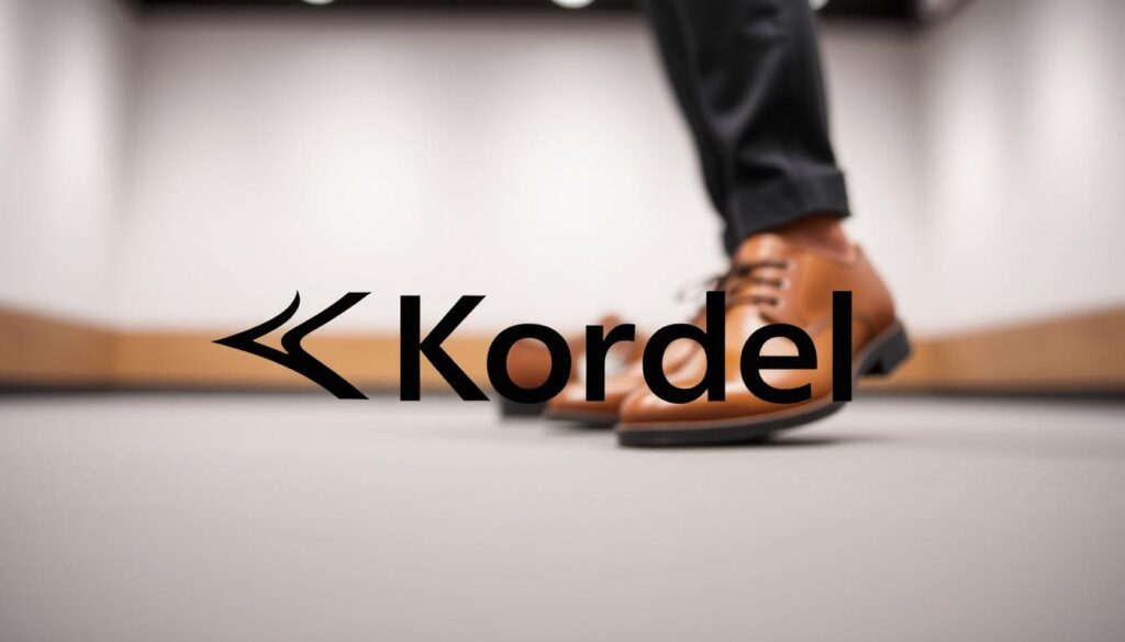 A high-quality, detailed image of the Kordel shoe brand logo and product. In the foreground, the Kordel logo is prominently displayed, featuring a sleek, minimalist design with the brand name in a stylized font. The middle ground showcases a pair of well-crafted Kordel leather shoes, highlighting their premium quality and craftsmanship. The background is a clean, neutral setting, allowing the brand elements to take center stage. The lighting is soft and evenly distributed, creating a professional, elegant atmosphere. The camera angle is slightly elevated, giving the viewer a comprehensive view of the subject matter. The overall composition and attention to detail convey the essence of the Kordel brand and its products.