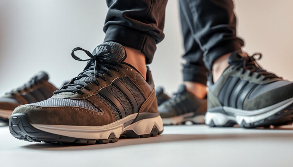 A high-quality, detailed image of the "Victory" brand of shoes, showcasing their key features and design elements. The foreground should prominently display a pair of Victory shoes, meticulously rendered with attention to textures, materials, and intricate design details. The middle ground could include additional Victory shoe models from different angles, highlighting their versatility and range. The background should convey a clean, minimalist studio setting with neutral colors, allowing the shoes to be the central focus. Utilize soft, diffused lighting to create a sense of depth and emphasize the materiality of the shoes. Capture the shoes from an eye-level perspective, creating a sense of tangibility and accessibility for the viewer.