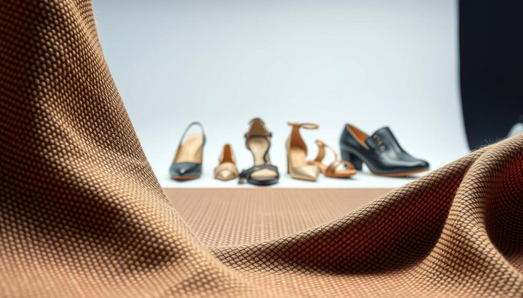 A meticulously crafted catwalk showcasing an array of high-quality materials, captured in a crisp, well-lit studio setting. The foreground features a close-up examination of the intricate textures and weaves, highlighting the luxurious fabrics used in the production of Catwalk footwear. The middle ground showcases a range of expertly crafted shoe components, each demonstrating the attention to detail and craftsmanship that defines the brand. In the background, a clean, minimalist backdrop allows the materials to take center stage, conveying a sense of sophistication and elegance. The overall composition exudes a professional, editorial feel, providing a visually compelling illustration of the exceptional quality of Catwalk's materials. A meticulously crafted catwalk showcasing an array of high-quality materials, captured in a crisp, well-lit studio setting. The foreground features a close-up examination of the intricate textures and weaves, highlighting the luxurious fabrics used in the production of Catwalk footwear. The middle ground showcases a range of expertly crafted shoe components, each demonstrating the attention to detail and craftsmanship that defines the brand. In the background, a clean, minimalist backdrop allows the materials to take center stage, conveying a sense of sophistication and elegance. The overall composition exudes a professional, editorial feel, providing a visually compelling illustration of the exceptional quality of Catwalk's materials.