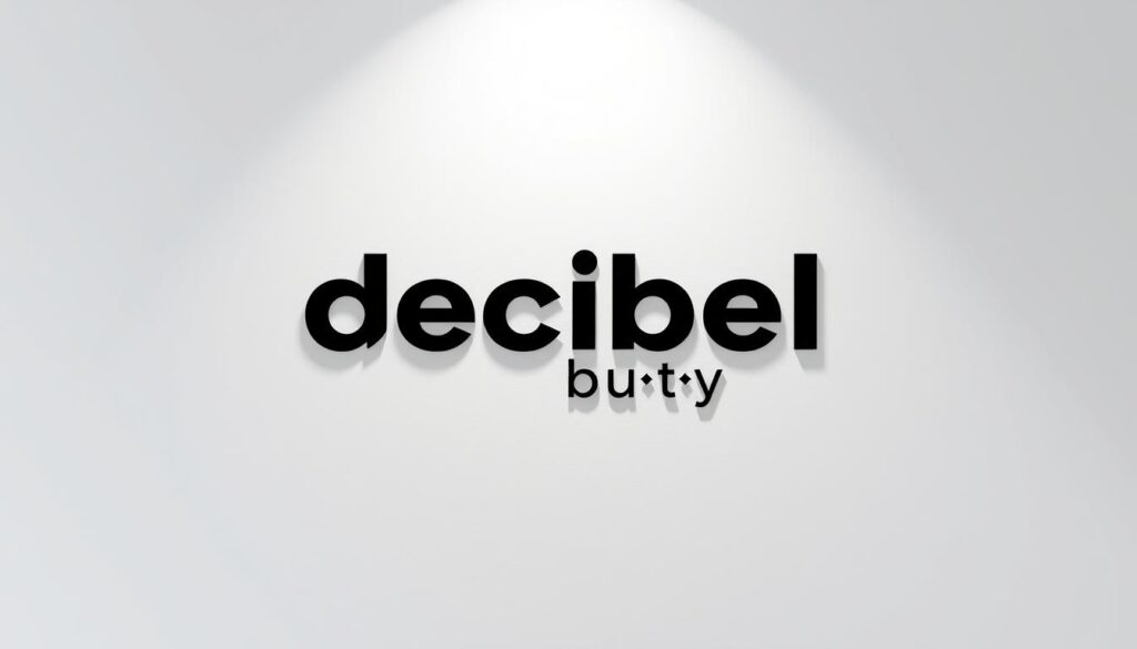 A modern, minimalist logo design for the "Decibel buty" brand, featuring a clean typography treatment showcasing the company name in a bold, sans-serif font. The logo is set against a neutral background, with subtle light and shadow effects to create a sense of depth and dimension. The overall aesthetic conveys a professional, high-quality brand image suitable for the footwear industry.