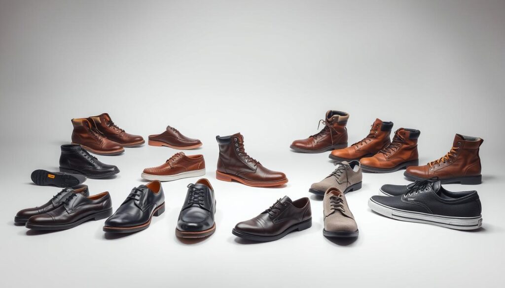 A serene, well-lit studio setting showcasing a diverse collection of Pavement shoes and footwear. The foreground features several pairs of the brand's signature styles, such as sleek leather oxfords, rugged work boots, and stylish sneakers, arranged on a minimalist white backdrop. The middle ground subtly incorporates product details, like intricate stitching and material textures, to highlight the quality craftsmanship. The background maintains a clean, uncluttered ambiance, allowing the footwear to take center stage and convey a sense of refinement and sophistication. The overall composition and lighting evoke a sense of professionalism and an inviting atmosphere, perfectly suited to illustrate the "Opinions on Pavement Footwear" section of the article.