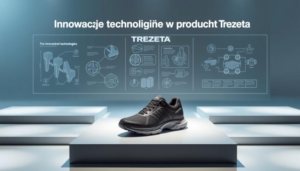 A sleek, modernistic product display showcasing the innovative technologies of Trezeta footwear. In the foreground, a pair of Trezeta shoes is presented on a minimalist pedestal, illuminated by soft, directional lighting that accentuates the intricate textures and contours of the design. In the middle ground, a transparent overlay depicts technical diagrams and schematics, highlighting the advanced materials and engineering behind the shoes. The background features a clean, futuristic backdrop, perhaps a subtle gradient or a simple geometric pattern, conveying a sense of sophistication and technological prowess. The overall atmosphere is one of refined elegance and cutting-edge innovation, befitting the Trezeta brand and the "Innowacje technologiczne w produktach Trezeta" section of the article. A sleek, modernistic product display showcasing the innovative technologies of Trezeta footwear. In the foreground, a pair of Trezeta shoes is presented on a minimalist pedestal, illuminated by soft, directional lighting that accentuates the intricate textures and contours of the design. In the middle ground, a transparent overlay depicts technical diagrams and schematics, highlighting the advanced materials and engineering behind the shoes. The background features a clean, futuristic backdrop, perhaps a subtle gradient or a simple geometric pattern, conveying a sense of sophistication and technological prowess. The overall atmosphere is one of refined elegance and cutting-edge innovation, befitting the Trezeta brand and the "Innowacje technologiczne w produktach Trezeta" section of the article.