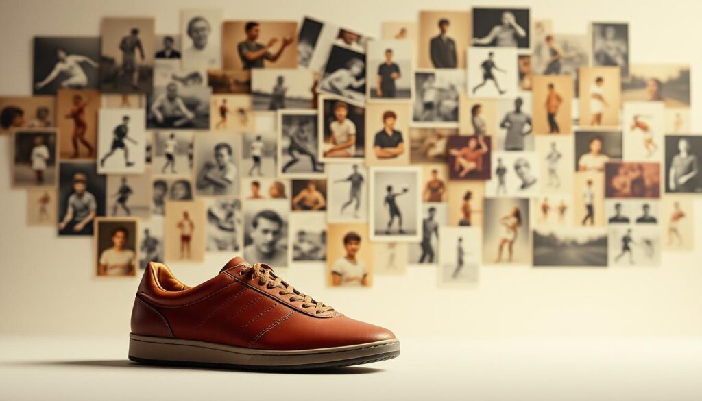 A striking visual chronicling the legacy of the Cruyff brand. In the foreground, a pair of sleek, minimalist Cruyff sneakers, rendered in rich hues and clean lines, commanding the viewer's attention. Behind them, a collage of archival imagery unfolds - iconic moments from the brand's history, from its origins to its evolution, captured in a seamless blend of vintage photographs, sketches, and product designs. The background is a softly blurred tapestry of muted tones, allowing the central elements to take center stage. Subtle lighting casts a warm, nostalgic glow, evoking a sense of timelessness and heritage. The overall composition conveys the brand's enduring influence, its blend of tradition and innovation, and its integral connection to the world of football and style. A striking visual chronicling the legacy of the Cruyff brand. In the foreground, a pair of sleek, minimalist Cruyff sneakers, rendered in rich hues and clean lines, commanding the viewer's attention. Behind them, a collage of archival imagery unfolds - iconic moments from the brand's history, from its origins to its evolution, captured in a seamless blend of vintage photographs, sketches, and product designs. The background is a softly blurred tapestry of muted tones, allowing the central elements to take center stage. Subtle lighting casts a warm, nostalgic glow, evoking a sense of timelessness and heritage. The overall composition conveys the brand's enduring influence, its blend of tradition and innovation, and its integral connection to the world of football and style.