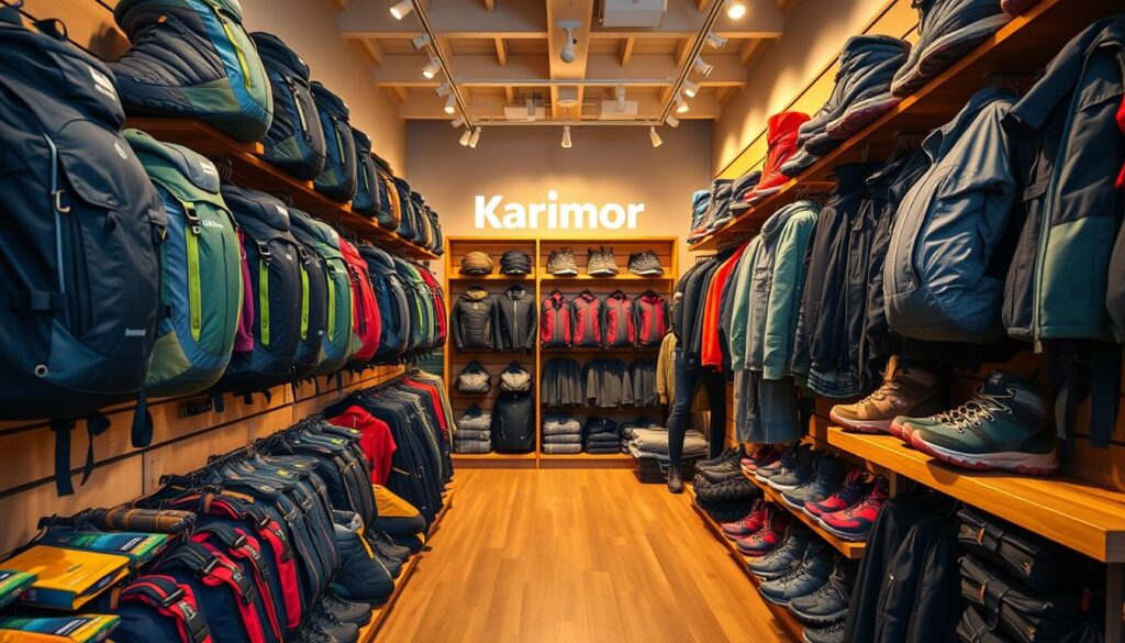 A vibrant and well-stocked Karrimor store showcasing the brand's diverse outdoor gear offering. The camera captures a mid-range shot, revealing a neatly arranged display of backpacks, hiking shoes, jackets, and other Karrimor products. The lighting is warm and inviting, highlighting the high-quality materials and rugged construction of the items. The background features neutral-toned walls and shelving, allowing the Karrimor products to take center stage. The overall atmosphere conveys a sense of adventure, practicality, and the brand's commitment to equipping outdoor enthusiasts with reliable, functional gear. A vibrant and well-stocked Karrimor store showcasing the brand's diverse outdoor gear offering. The camera captures a mid-range shot, revealing a neatly arranged display of backpacks, hiking shoes, jackets, and other Karrimor products. The lighting is warm and inviting, highlighting the high-quality materials and rugged construction of the items. The background features neutral-toned walls and shelving, allowing the Karrimor products to take center stage. The overall atmosphere conveys a sense of adventure, practicality, and the brand's commitment to equipping outdoor enthusiasts with reliable, functional gear.