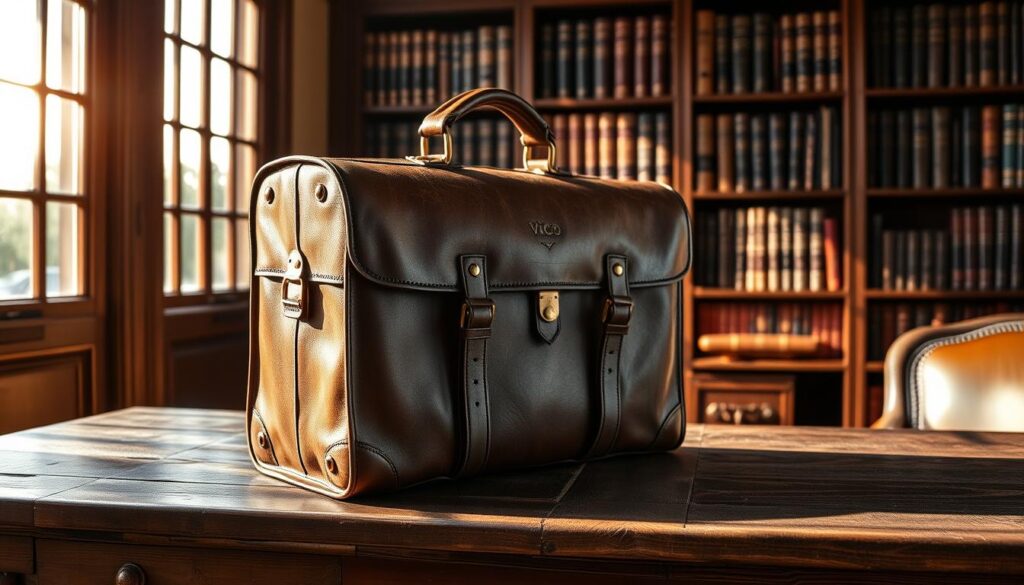 A vintage leather briefcase rests atop a weathered wooden table, its worn patina and brass hardware reflecting the storied history of the Vico brand. Sunlight streams through large windows, casting a warm glow on the scene. In the background, a bookshelf lined with leather-bound volumes hints at the intellectual pursuits that have defined the Vico brand over the decades. The overall mood is one of timeless elegance and the enduring appeal of quality craftsmanship. A vintage leather briefcase rests atop a weathered wooden table, its worn patina and brass hardware reflecting the storied history of the Vico brand. Sunlight streams through large windows, casting a warm glow on the scene. In the background, a bookshelf lined with leather-bound volumes hints at the intellectual pursuits that have defined the Vico brand over the decades. The overall mood is one of timeless elegance and the enduring appeal of quality craftsmanship.