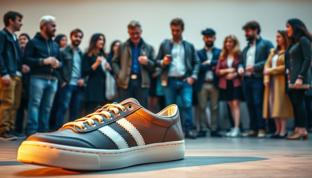 Cruyff opinie - a panoramic view of a diverse group of people expressing their opinions on the Cruyff brand of shoes. In the foreground, a close-up shot of a pair of stylish Cruyff sneakers, illuminated by warm, natural lighting. In the middle ground, a crowd of men and women, each with an animated expression, engaged in lively discussion. The background blurs into a neutral, unobtrusive setting, allowing the focus to remain on the opinions and experiences of the users. The overall atmosphere is one of openness, authenticity, and a sense of community, reflecting the importance of user feedback in evaluating the Cruyff brand. Cruyff opinie - a panoramic view of a diverse group of people expressing their opinions on the Cruyff brand of shoes. In the foreground, a close-up shot of a pair of stylish Cruyff sneakers, illuminated by warm, natural lighting. In the middle ground, a crowd of men and women, each with an animated expression, engaged in lively discussion. The background blurs into a neutral, unobtrusive setting, allowing the focus to remain on the opinions and experiences of the users. The overall atmosphere is one of openness, authenticity, and a sense of community, reflecting the importance of user feedback in evaluating the Cruyff brand.
