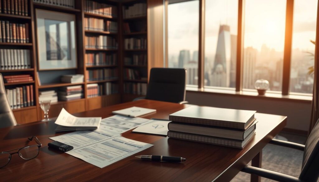 A sophisticated office setting showcasing the current wealth of Janusz Palikot. In the foreground, a polished wooden desk adorned with financial reports, a laptop, and a stylish pen. The middle ground features a large window with a panoramic view of a vibrant city skyline, symbolizing economic power and potential. Soft, natural light filters through, casting gentle shadows. In the background, shelves filled with books on economics and business success stories create a scholarly atmosphere. The overall mood is confident and aspirational, with a color palette of rich browns and warm golds. The scene conveys a sense of professionalism and modernity, reflecting Janusz Palikot's current financial position. A sophisticated office setting showcasing the current wealth of Janusz Palikot. In the foreground, a polished wooden desk adorned with financial reports, a laptop, and a stylish pen. The middle ground features a large window with a panoramic view of a vibrant city skyline, symbolizing economic power and potential. Soft, natural light filters through, casting gentle shadows. In the background, shelves filled with books on economics and business success stories create a scholarly atmosphere. The overall mood is confident and aspirational, with a color palette of rich browns and warm golds. The scene conveys a sense of professionalism and modernity, reflecting Janusz Palikot's current financial position.